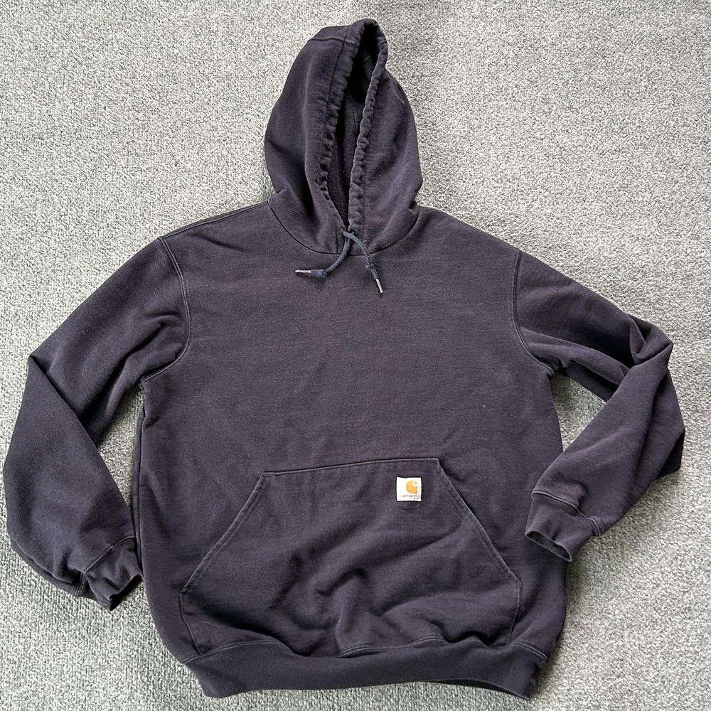 Carhartt Hoodie Sweatshirt Mens Medium Navy Blue Fleece Pullover Heavy Workwear